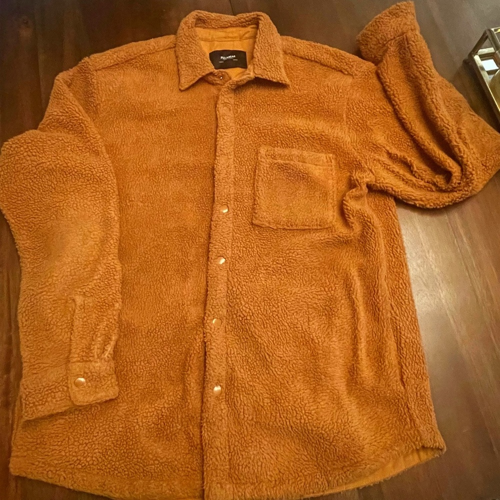 PULL&BEAR- sherpa button up shirt with pocket